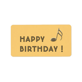 "Happy Birthday" Gold Music Note Yellow Gift Label Adressaufkleber