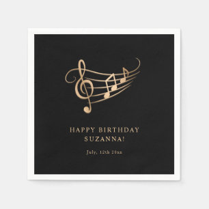 Happy Birthday Gold Musiknotens Elegant Serviette