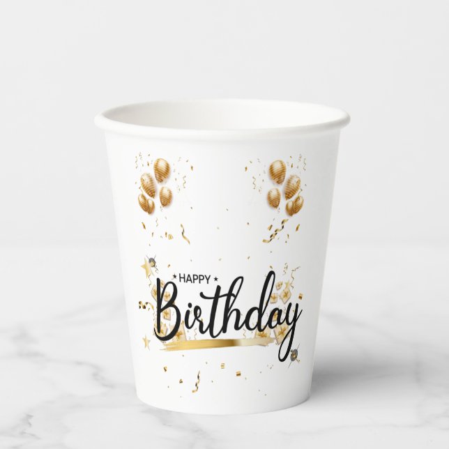 Happy Birthday Gold Paper Cups Pappbecher (Vorderseite)