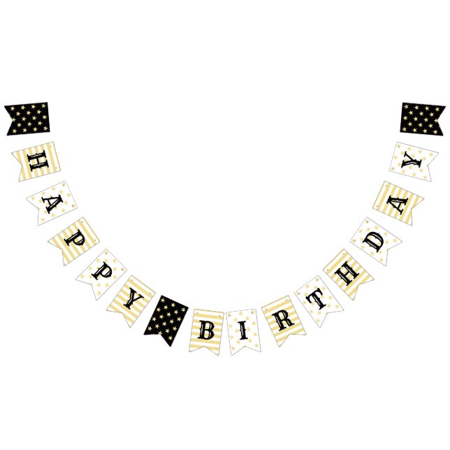 Happy Birthday Gold Schwarz Modernes Elegantes Dek Wimpelkette (Alle)
