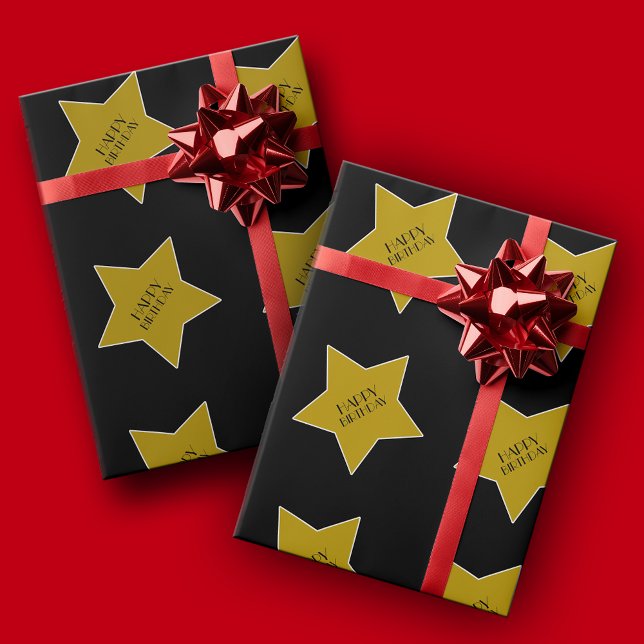 Happy Birthday Gold Stars Hollywood Thema Geschenkpapier (Von Creator hochgeladen)