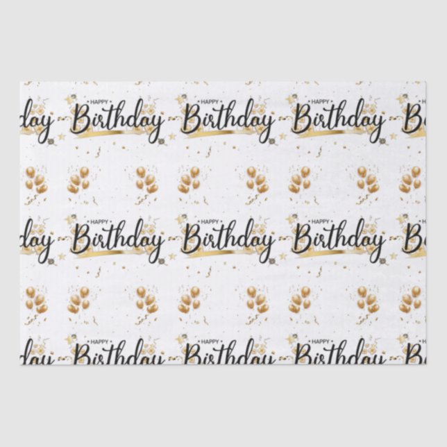Happy Birthday Gold Tissue Paper Seidenpapier (Vorderseite)