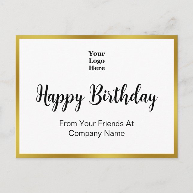 Happy Birthday Gold und White Elegante Business Postkarte (Vorderseite)
