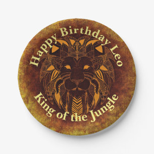 Happy Birthday Golden Brown Tribal Lion anpassen Pappteller