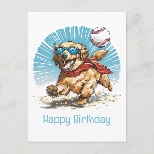 Happy Birthday Golden Retriever Baseball spielen Postkarte (Vorderseite)