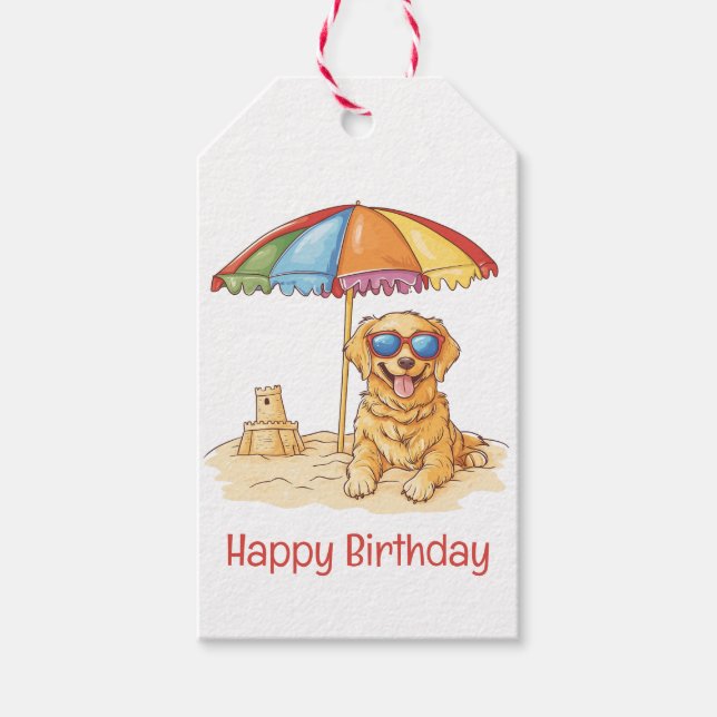 Happy Birthday Golden Retriever Beach Hund Geschenkanhänger (Vorderseite)
