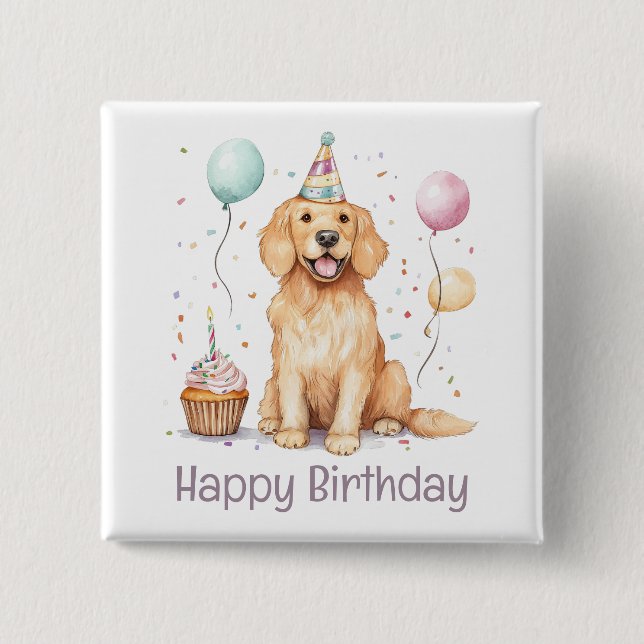 Happy Birthday Golden Retriever Dog Button (Vorderseite)