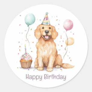 Happy Birthday Golden Retriever Dog Runder Aufkleber