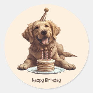 Happy Birthday Golden Retriever Dog Runder Aufkleber