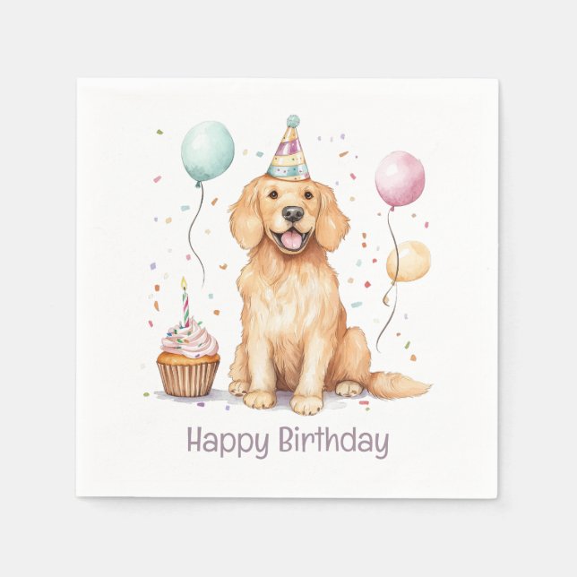 Happy Birthday Golden Retriever Dog Serviette (Vorderseite)