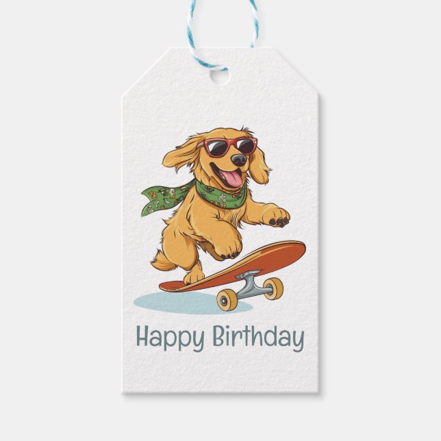 Happy Birthday Golden Retriever Dog Skateboarding Geschenkanhänger (Vorderseite)