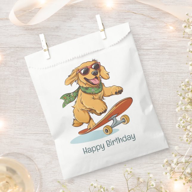 Happy Birthday Golden Retriever Dog Skateboarding Geschenktütchen (Ausgeschnitten)