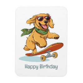 Happy Birthday Golden Retriever Dog Skateboarding Magnet