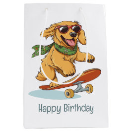 Happy Birthday Golden Retriever Dog Skateboarding Mittlere Geschenktüte