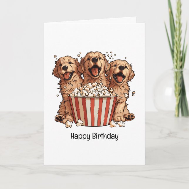 Happy Birthday Golden Retriever Dogs Movie Popcorn Karte (Vorderseite)