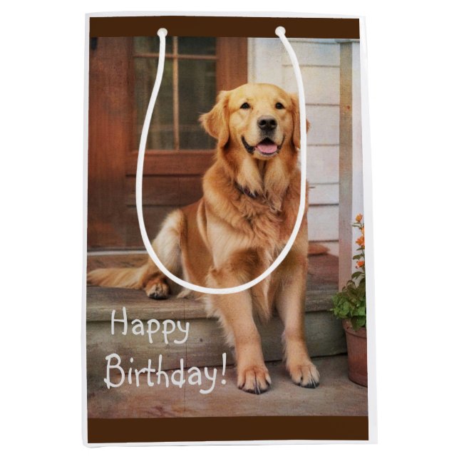 Happy Birthday Golden Retriever Geschenktasche Mittlere Geschenktüte (Vorderseite)