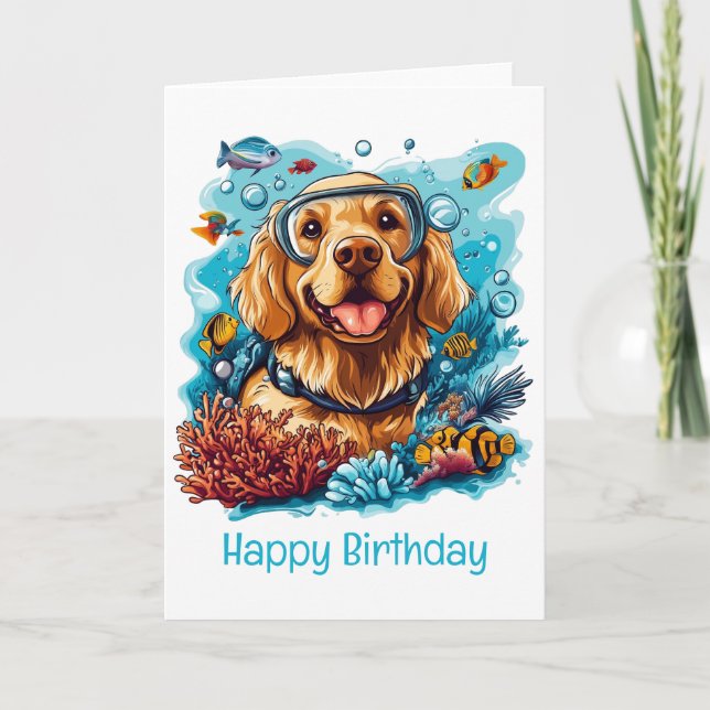 Happy Birthday Golden Retriever Hund Schnorcheln Karte (Vorderseite)