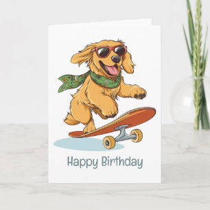 Happy Birthday Golden Retriever Hund Skateboarding Karte
