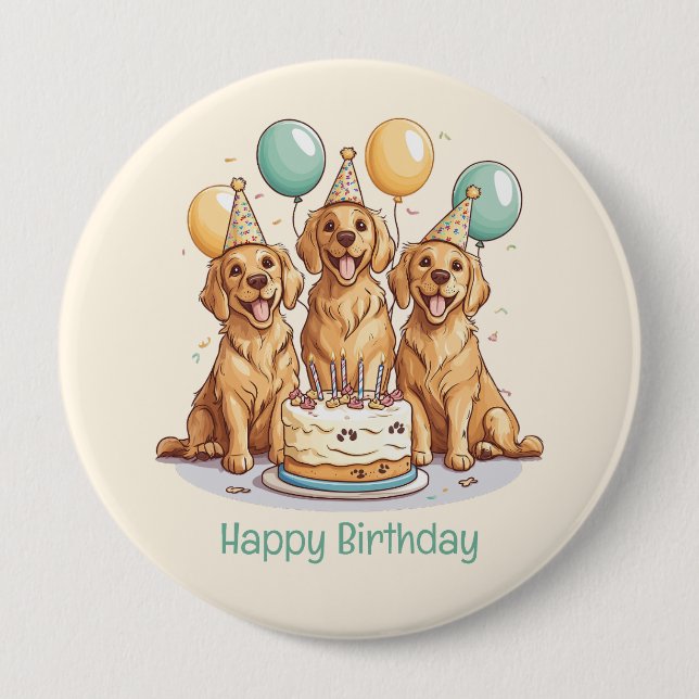 Happy Birthday Golden Retriever Hunde Button (Vorderseite)