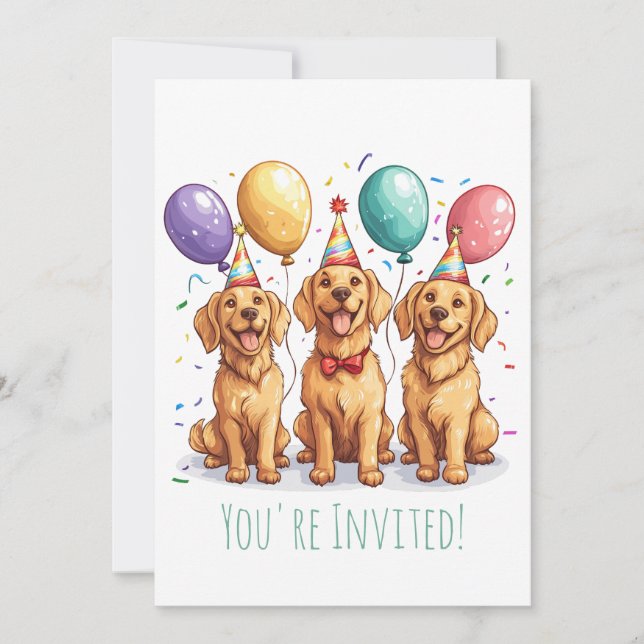 Happy Birthday Golden Retriever Hunde Einladung (Vorderseite)