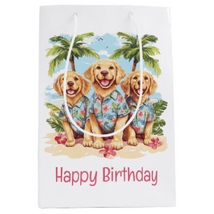 Happy Birthday Golden Retriever Hunde Hawaiian Mittlere Geschenktüte