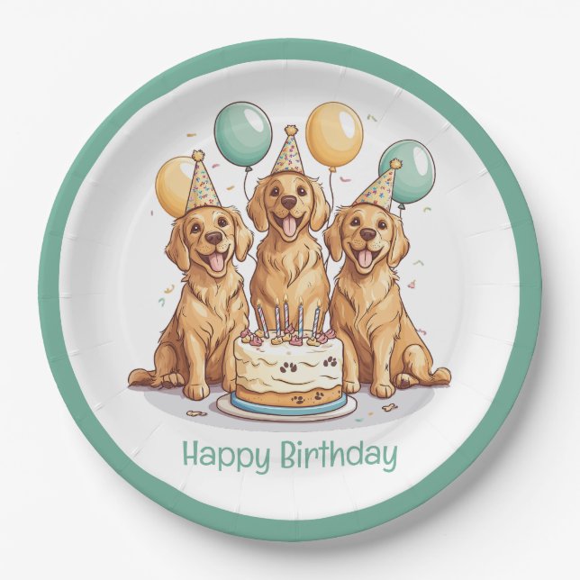 Happy Birthday Golden Retriever Hunde Pappteller (Vorderseite)