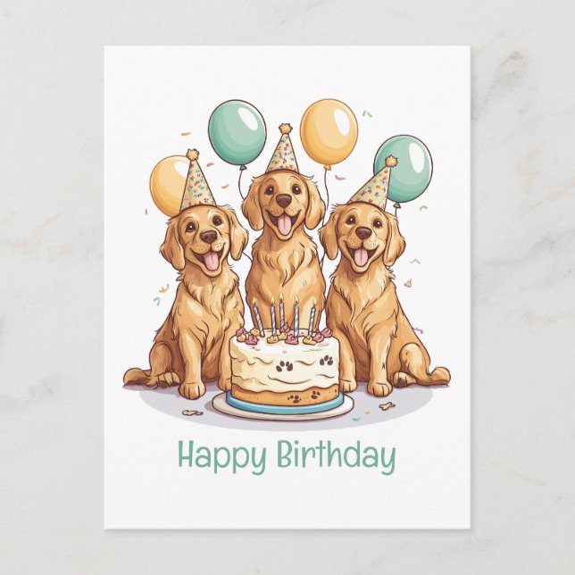 Happy Birthday Golden Retriever Hunde Postkarte (Vorderseite)