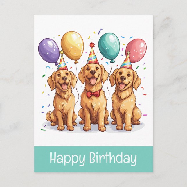 Happy Birthday Golden Retriever Hunde Postkarte (Vorderseite)