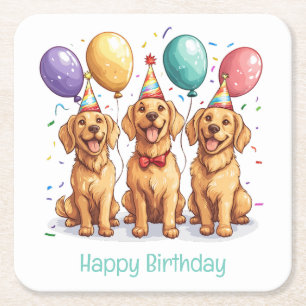 Happy Birthday Golden Retriever Hunde Rechteckiger Pappuntersetzer
