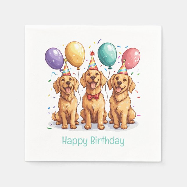 Happy Birthday Golden Retriever Hunde Serviette (Vorderseite)