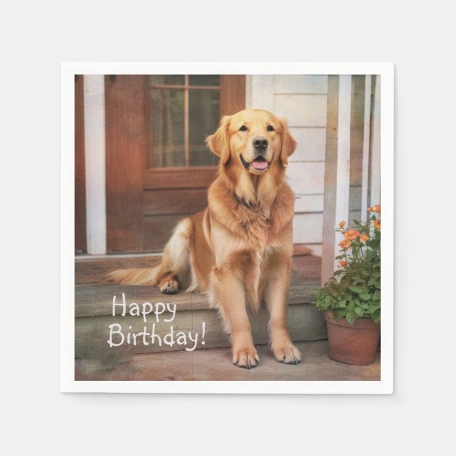 Happy Birthday Golden Retriever Serviette (Vorderseite)