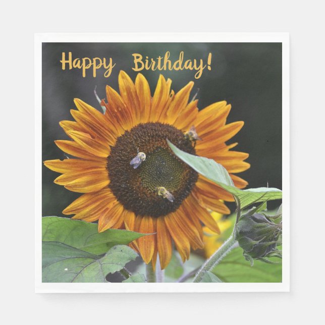 Happy Birthday Golden Sunflower Serviette (Vorderseite)