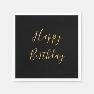 Happy Birthday Golden Yellow Custom Text Black Serviette
