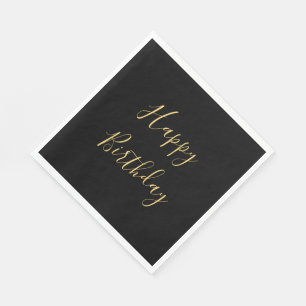 Happy Birthday Golden Yellow Text Black Custom Serviette
