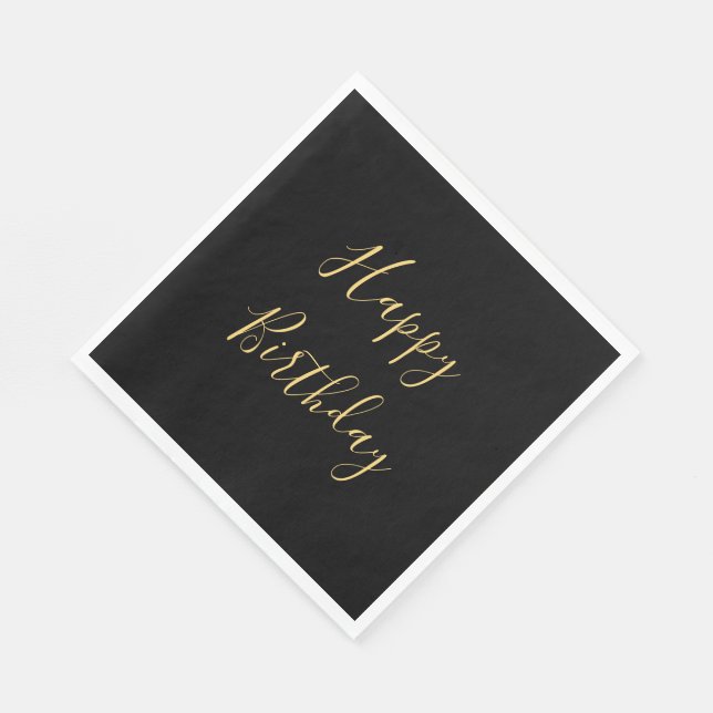 Happy Birthday Golden Yellow Text Black Custom Serviette (Ecke)