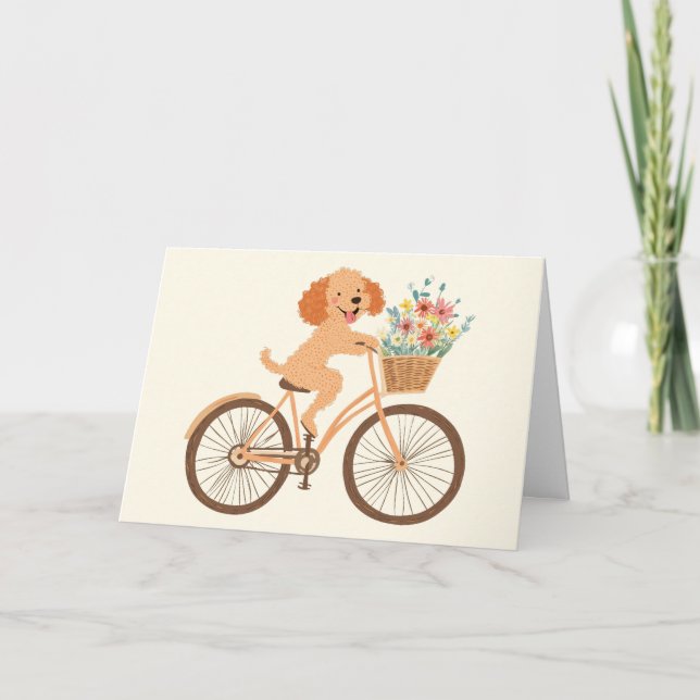 Happy Birthday Goldendoodle Dog Biking Spring Karte (Vorderseite)