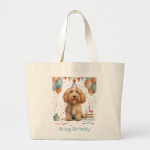 Happy Birthday Goldendoodle Dog Jumbo Stoffbeutel
