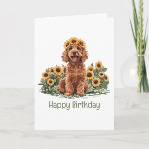 Happy Birthday Goldendoodle Dog Sonnenblumenkrone Karte