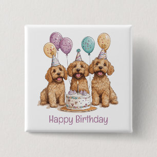 Happy Birthday Goldendoodle Hunde Geburtstagstorte Button