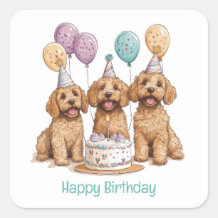 Happy Birthday Goldendoodle Hunde Geburtstagstorte Quadratischer Aufkleber