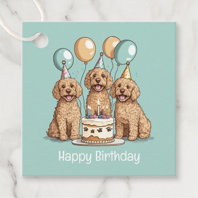 Happy Birthday Goldendoodle Hunde Geschenkanhänger (Vorderseite)