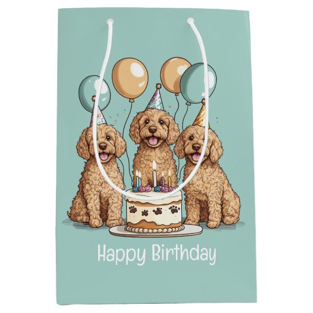 Happy Birthday Goldendoodle Hunde Mittlere Geschenktüte (Vorderseite)