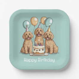 Happy Birthday Goldendoodle Hunde Pappteller