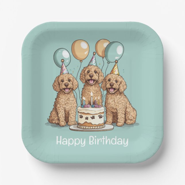 Happy Birthday Goldendoodle Hunde Pappteller (Vorderseite)