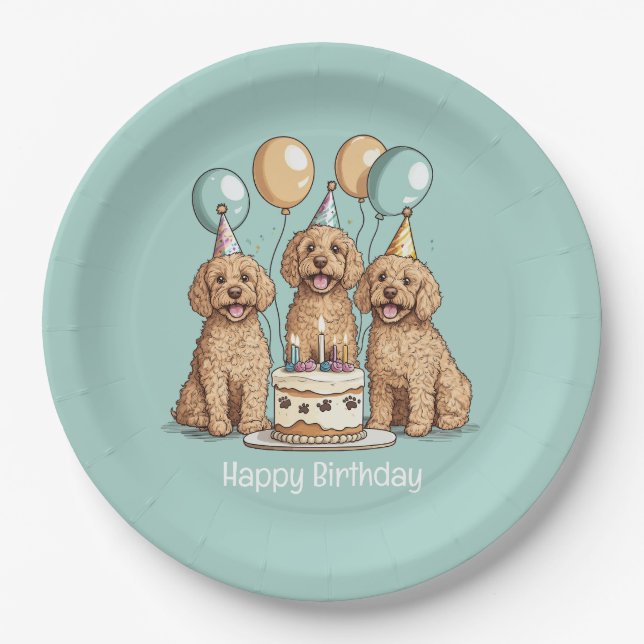 Happy Birthday Goldendoodle Hunde Pappteller (Vorderseite)