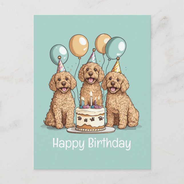 Happy Birthday Goldendoodle Hunde Postkarte (Vorderseite)