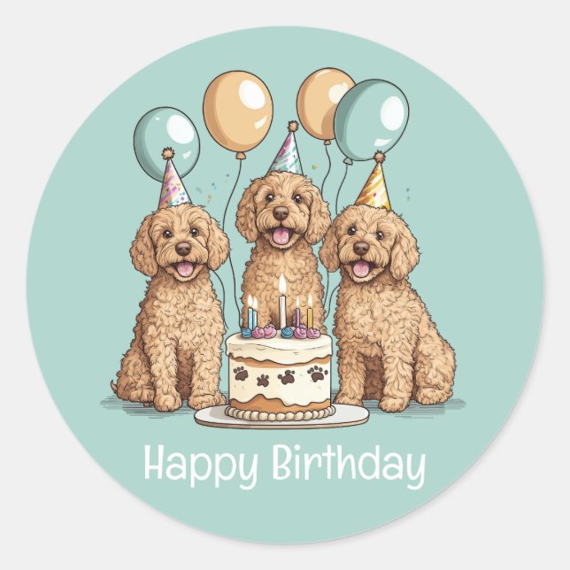 Happy Birthday Goldendoodle Hunde Runder Aufkleber (Vorderseite)