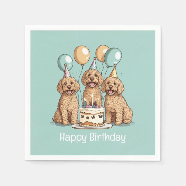 Happy Birthday Goldendoodle Hunde Serviette (Vorderseite)