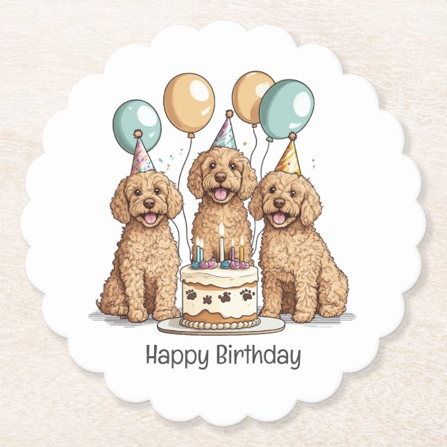 Happy Birthday Goldendoodle Hunde Untersetzer (Vorderseite)