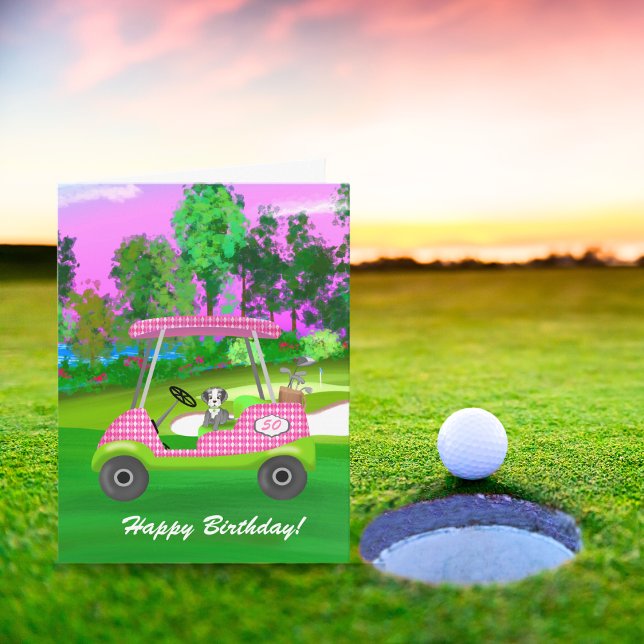 Happy Birthday Golf Cart mit Niedlichem Schnauzer Karte (Von Creator hochgeladen)